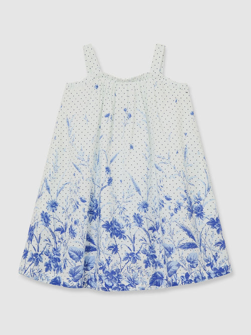 Reiss Blue Print Solar 3-9 yrs Cotton Floral-Print Swing Dress image 1