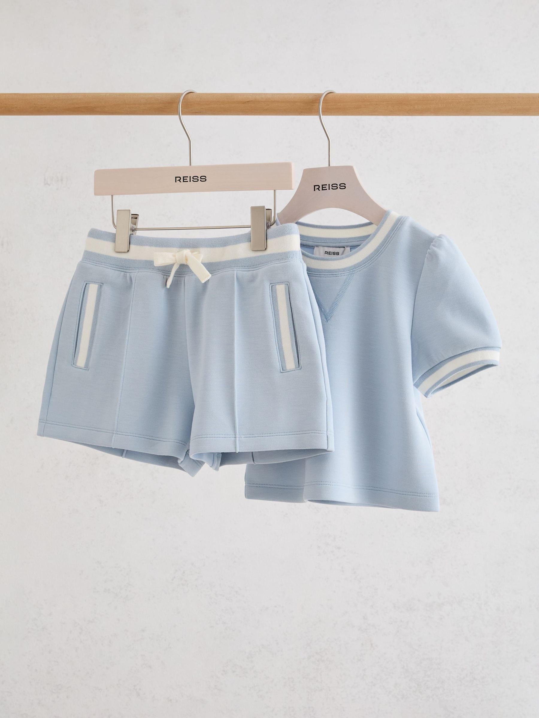 Reiss Pale Blue Etta 9-13 yrs Premium Interlock Top And Shorts Set image 1