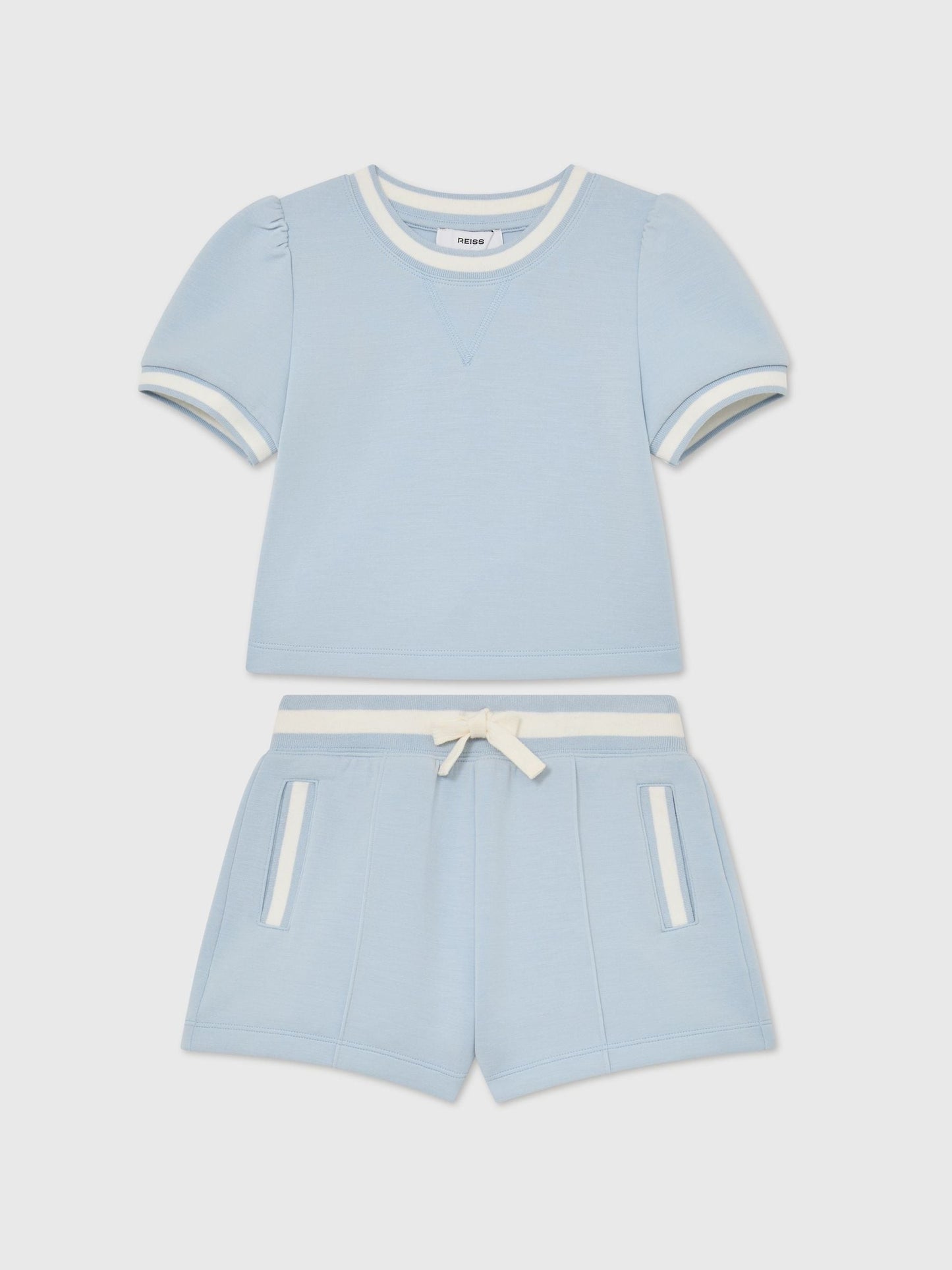 Reiss Pale Blue Etta 9-13 yrs Premium Interlock Top And Shorts Set image 2