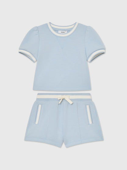 Reiss Pale Blue Etta 9-13 yrs Premium Interlock Top And Shorts Set image 2