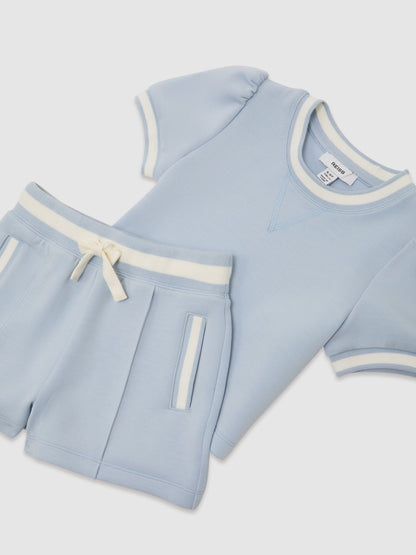 Reiss Pale Blue Etta 9-13 yrs Premium Interlock Top And Shorts Set image 3