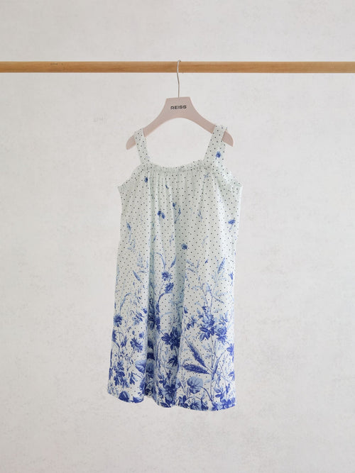 Reiss Blue Print Solar 9-13 yrs Cotton Floral-Print Swing Dress image 1