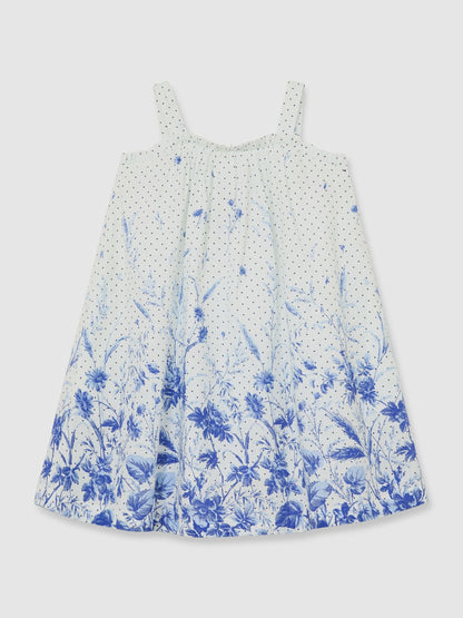 Reiss Blue Print Solar 9-13 yrs Cotton Floral-Print Swing Dress image 2