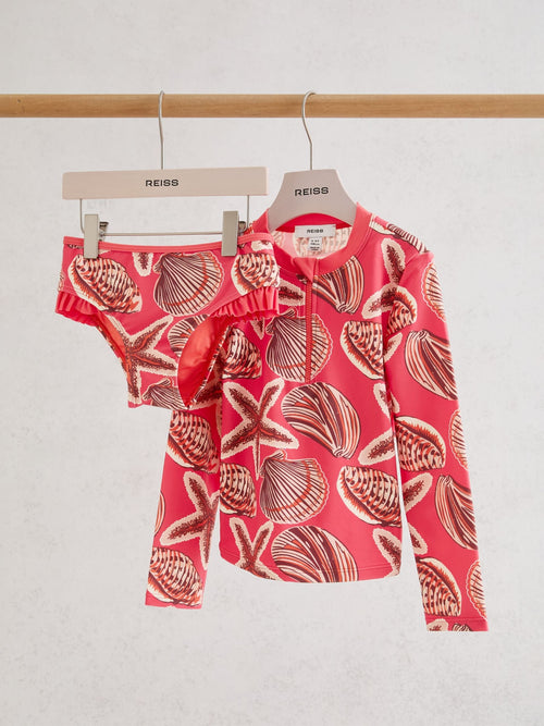 Reiss Coral Pink Nola 9-13 yrs Printed Rash Vest Bikini Set image 1