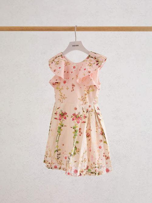 Reiss Pink Print Ember 9-13 yrs Cotton Floral-Print Frill-Sleeve Dress image 1