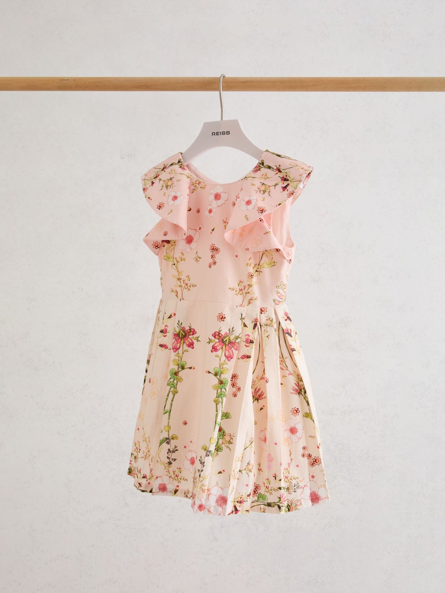 Reiss Pink Print Ember 9-13 yrs Cotton Floral-Print Frill-Sleeve Dress image 1