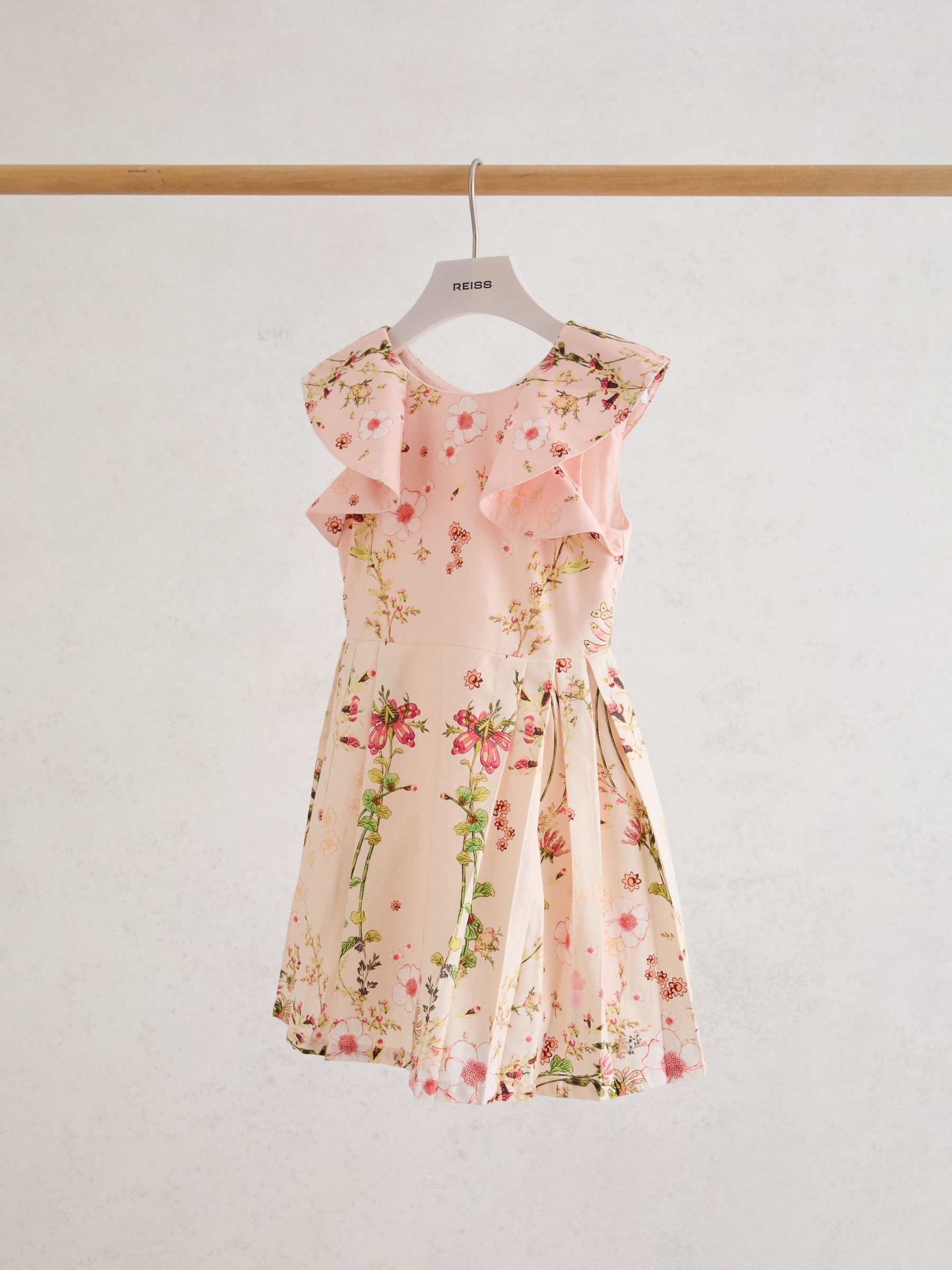 Reiss Pink Print Ember 9-13 yrs Cotton Floral-Print Frill-Sleeve Dress image 1