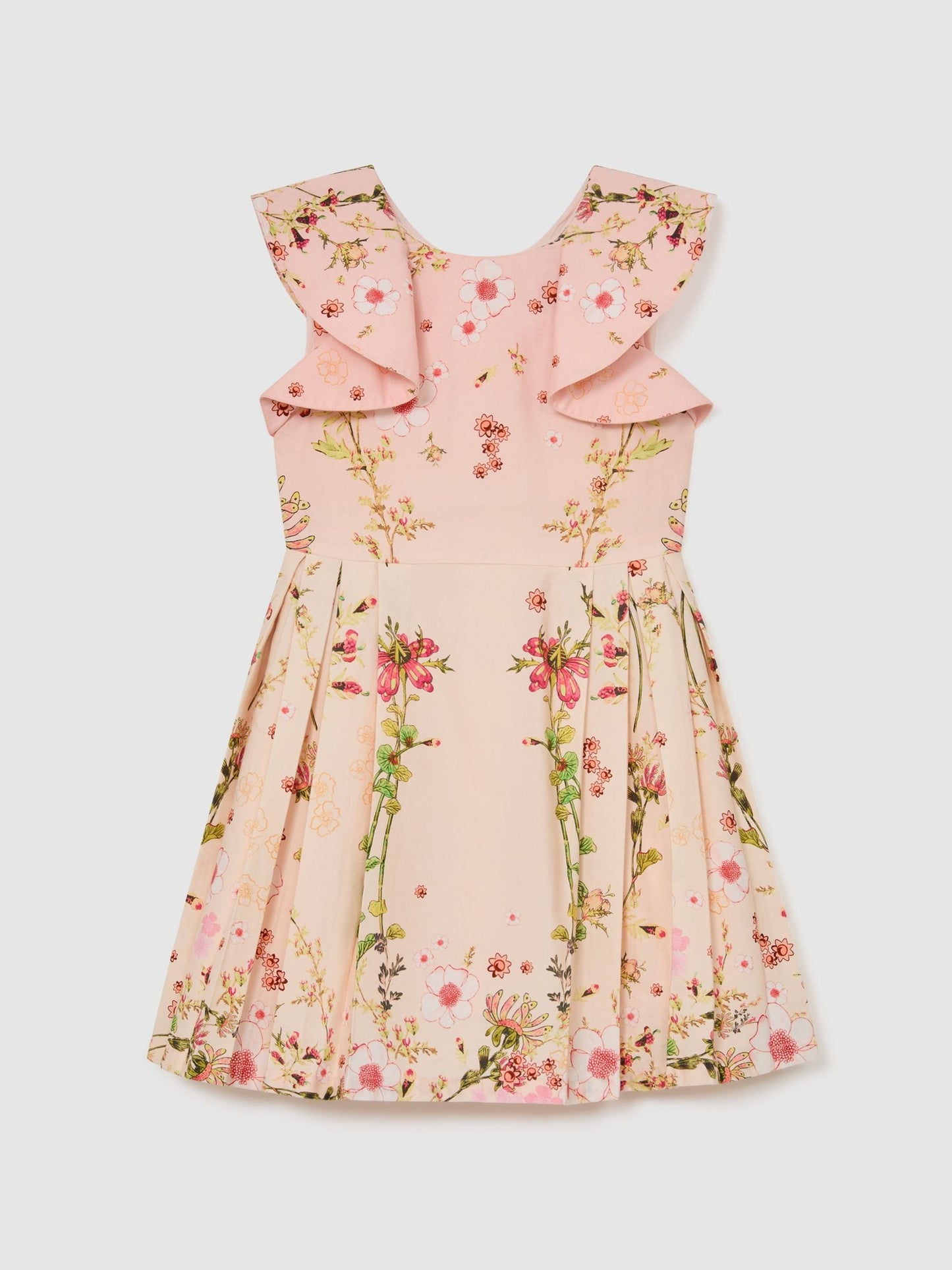 Reiss Pink Print Ember 9-13 yrs Cotton Floral-Print Frill-Sleeve Dress image 2