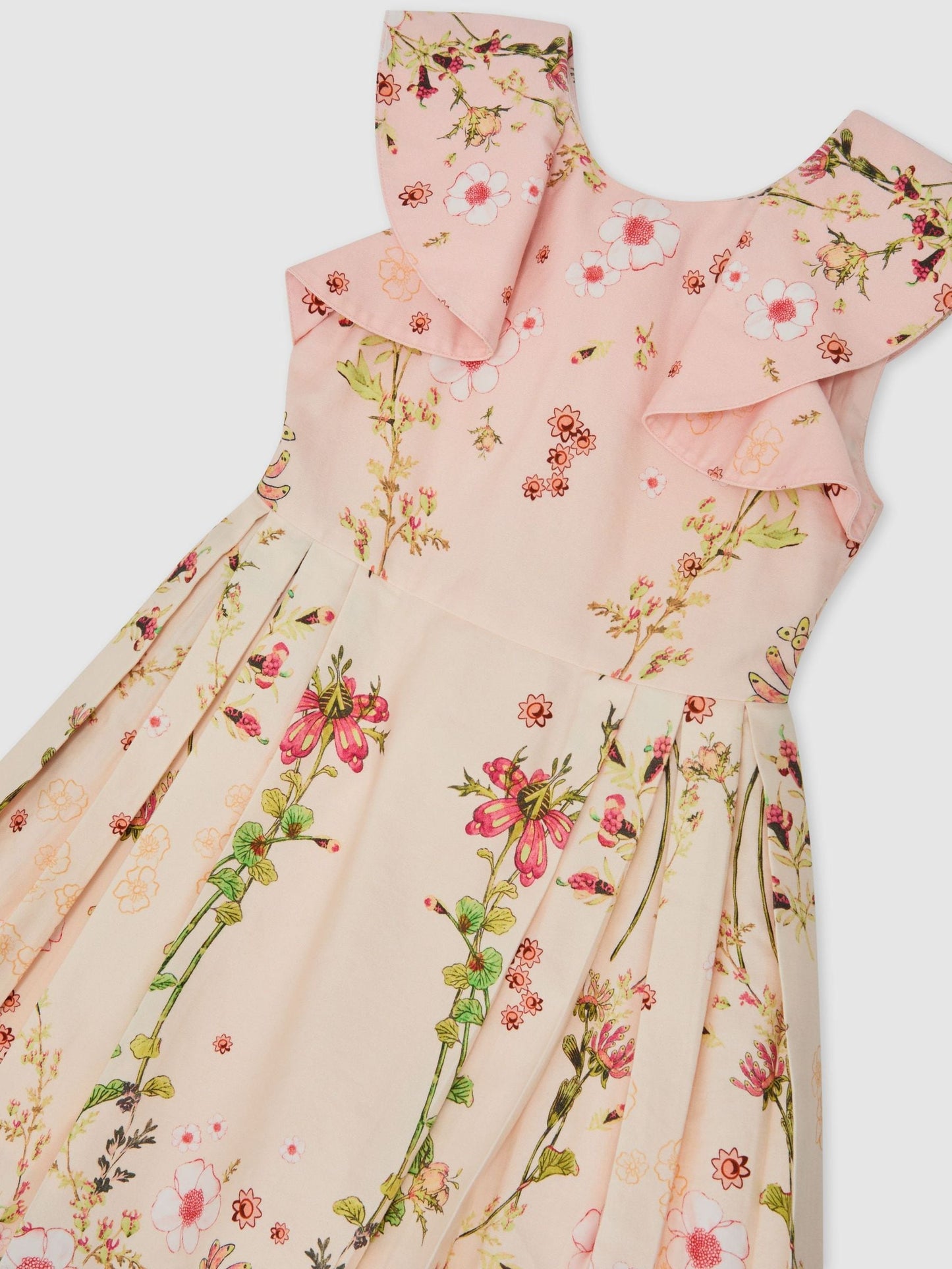 Reiss Pink Print Ember 9-13 yrs Cotton Floral-Print Frill-Sleeve Dress image 3