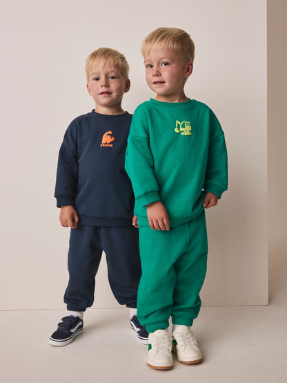 Dsiney Kidz - Green/Navy Back Print Crew Neck Joggers Set 4 Piece (3mths-7yrs) image 1