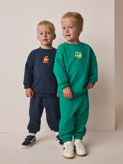 Dsiney Kidz - Green/Navy 2 Pack Printed Crew Neck Sweat Top & Joggers Set (3mths-7yrs) image 1