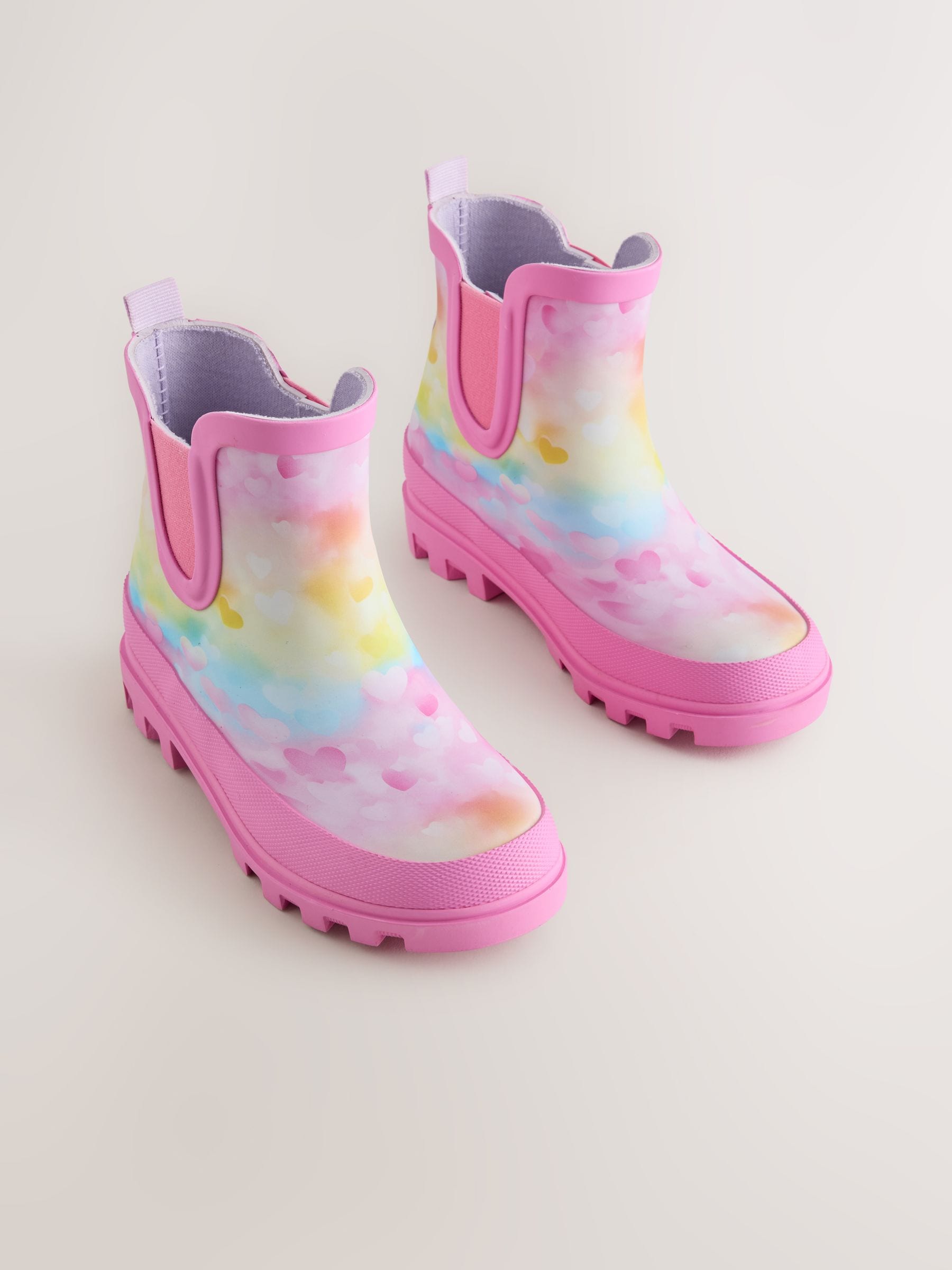 Pink/Rainbow Heart Print Chelsea Wellies image 1