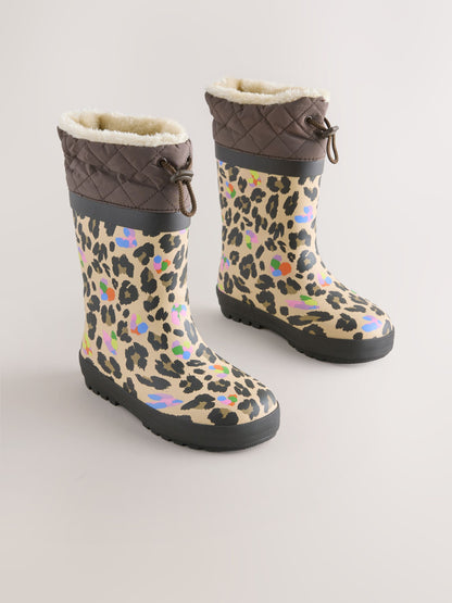 Brown Leopard Print Standard Fit (F) Thinsulate Lined Cuff Wellies image 1