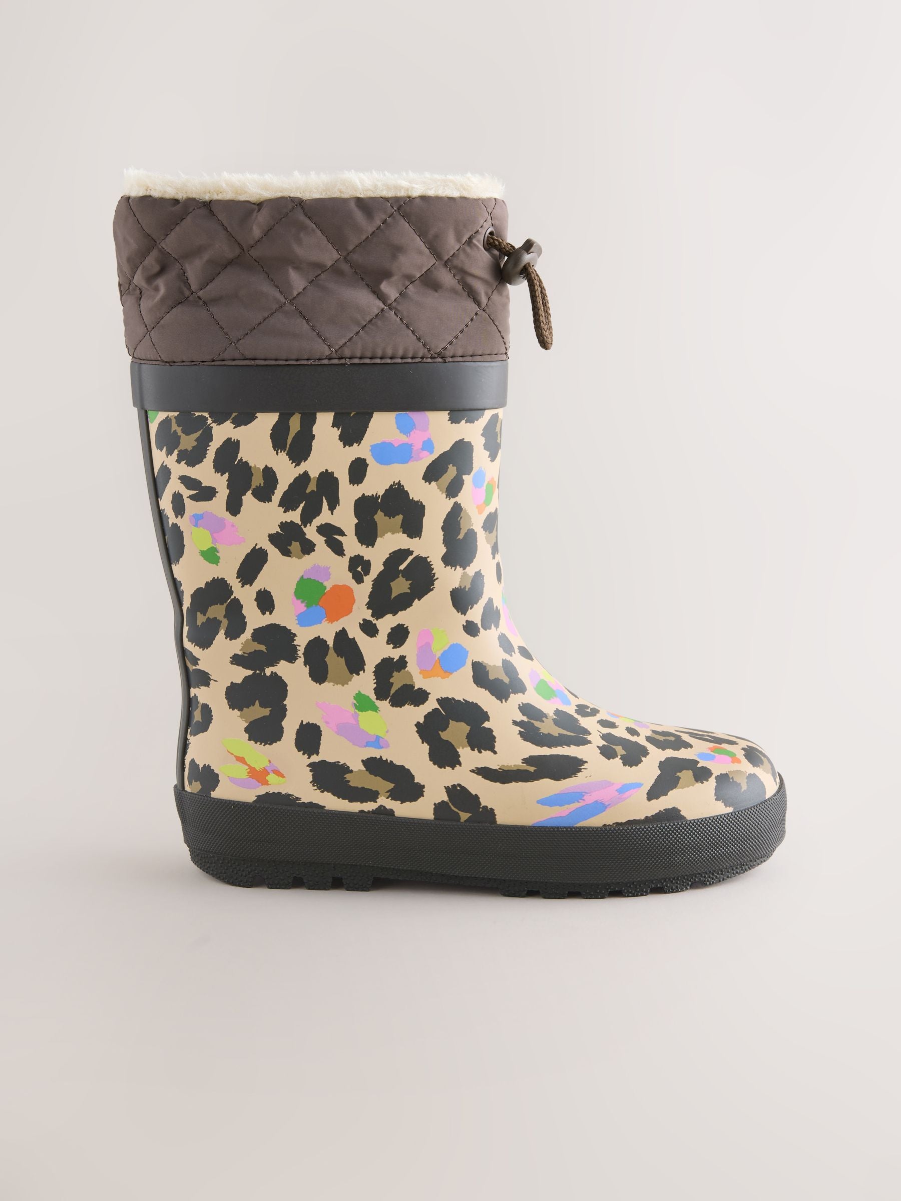Brown Leopard Print Standard Fit (F) Thinsulate Lined Cuff Wellies image 2