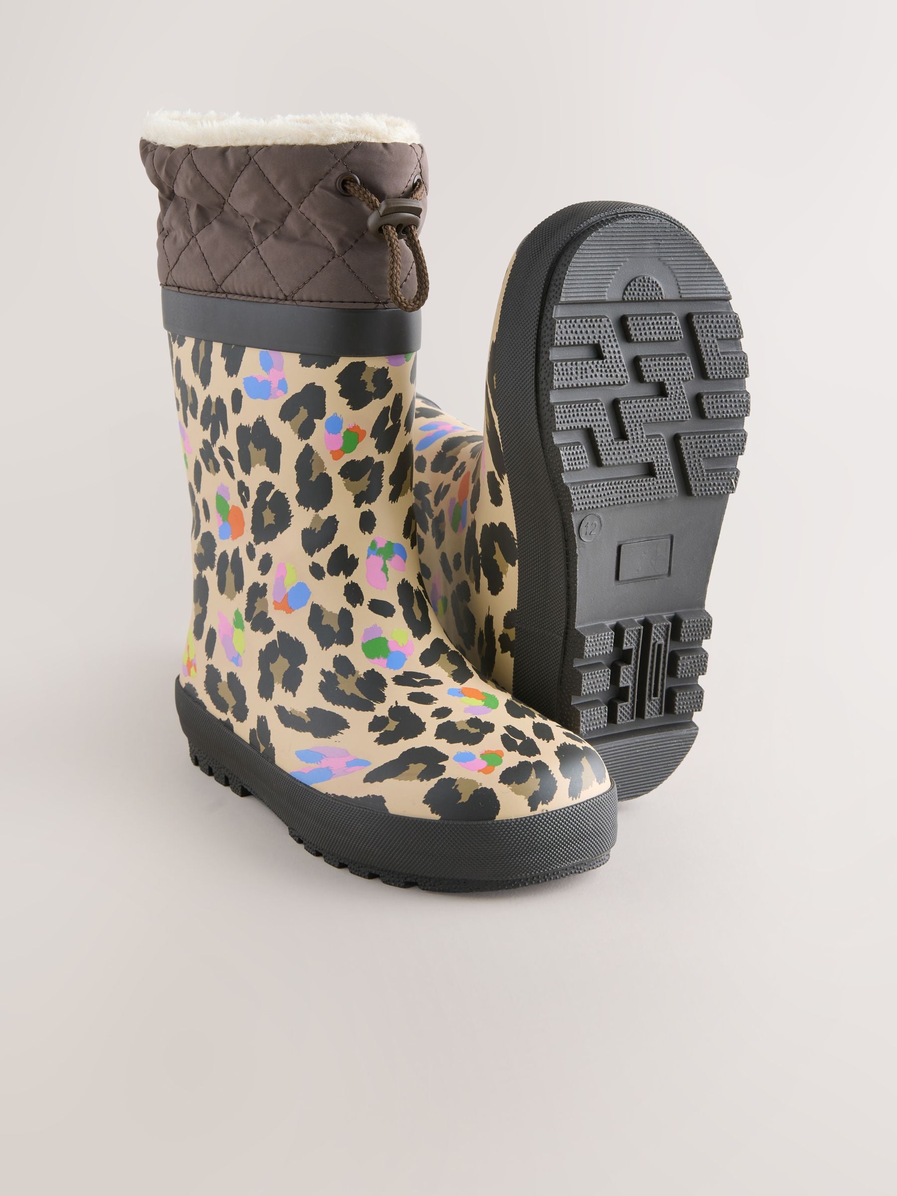 Brown Leopard Print Standard Fit (F) Thinsulate Lined Cuff Wellies image 3