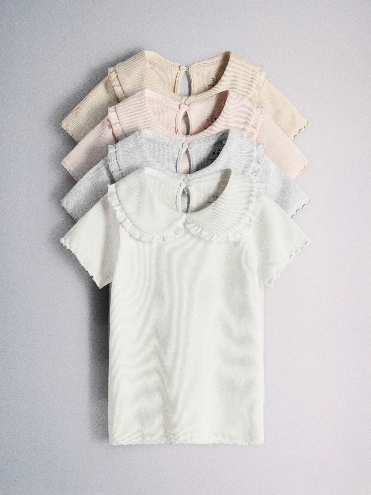 Dsiney Kidz - The Set 4 Pack Short Sleeve Rib Jersey Collared Tops Pink/Grey/Beige/White image 1