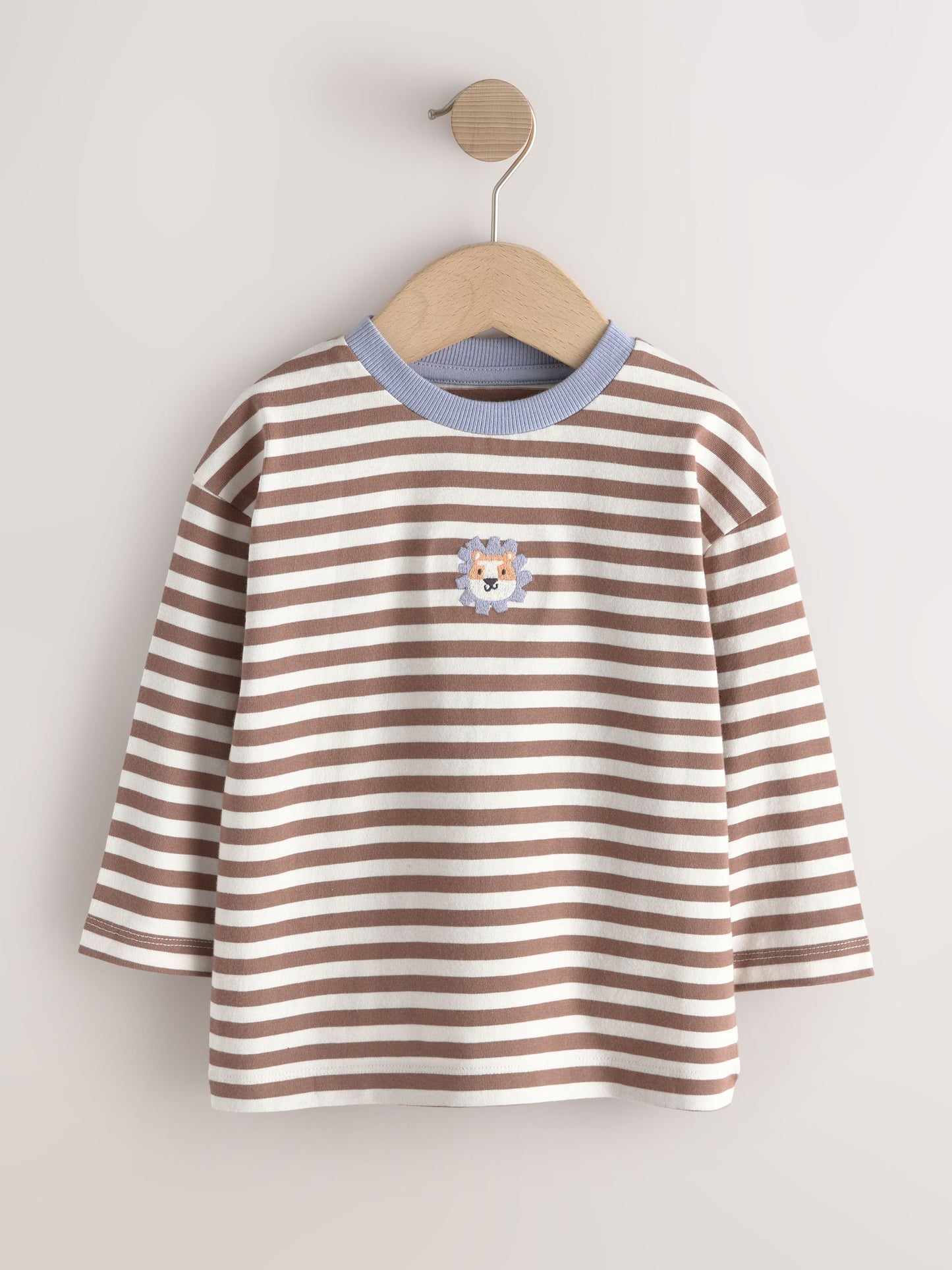 Dsiney Kidz - Brown/Cream Animal Embroidery Long Sleeve T-Shirts 5 Pack (3mths-7yrs) image 2
