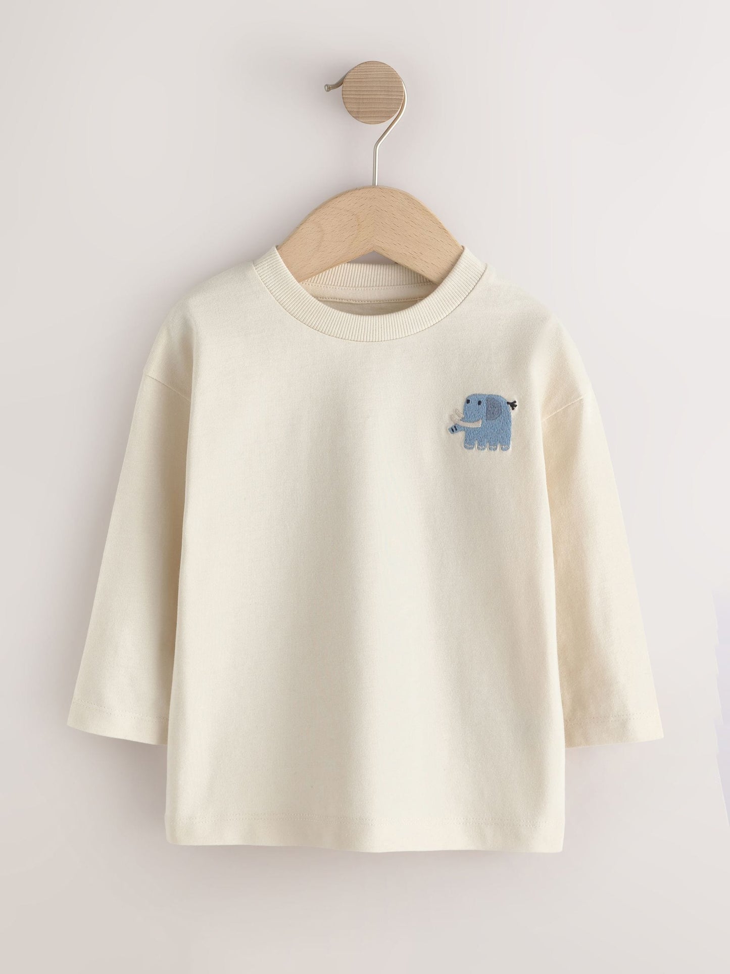 Dsiney Kidz - Brown/Cream Animal Embroidery Long Sleeve T-Shirts 5 Pack (3mths-7yrs) image 3