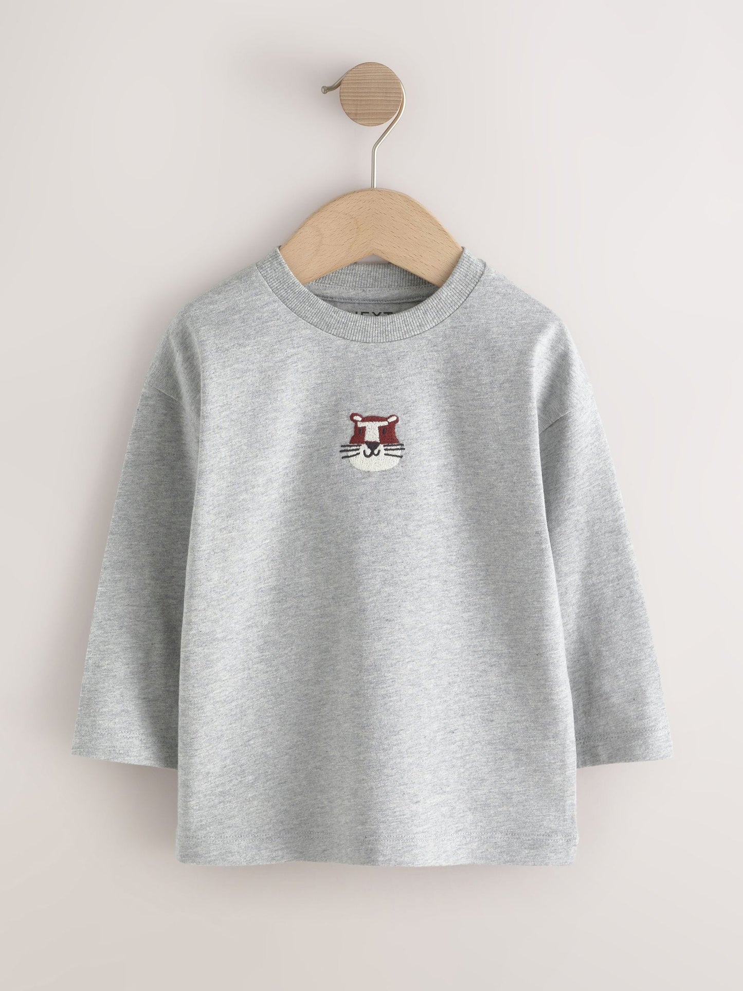 Dsiney Kidz - Brown/Cream Animal Embroidery Long Sleeve T-Shirts 5 Pack (3mths-7yrs) image 4