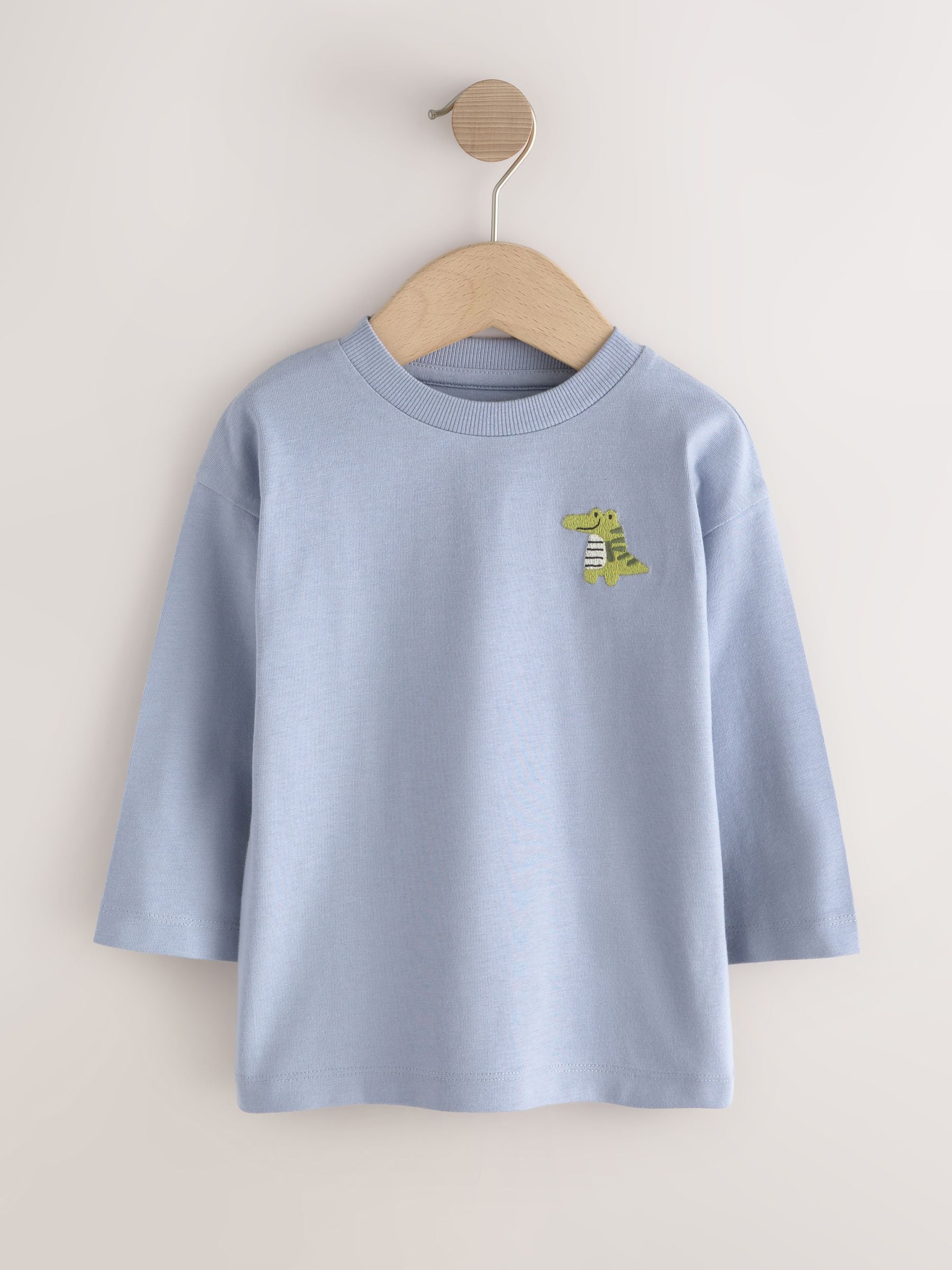 Dsiney Kidz - Brown/Cream Animal Embroidery Long Sleeve T-Shirts 5 Pack (3mths-7yrs) image 6