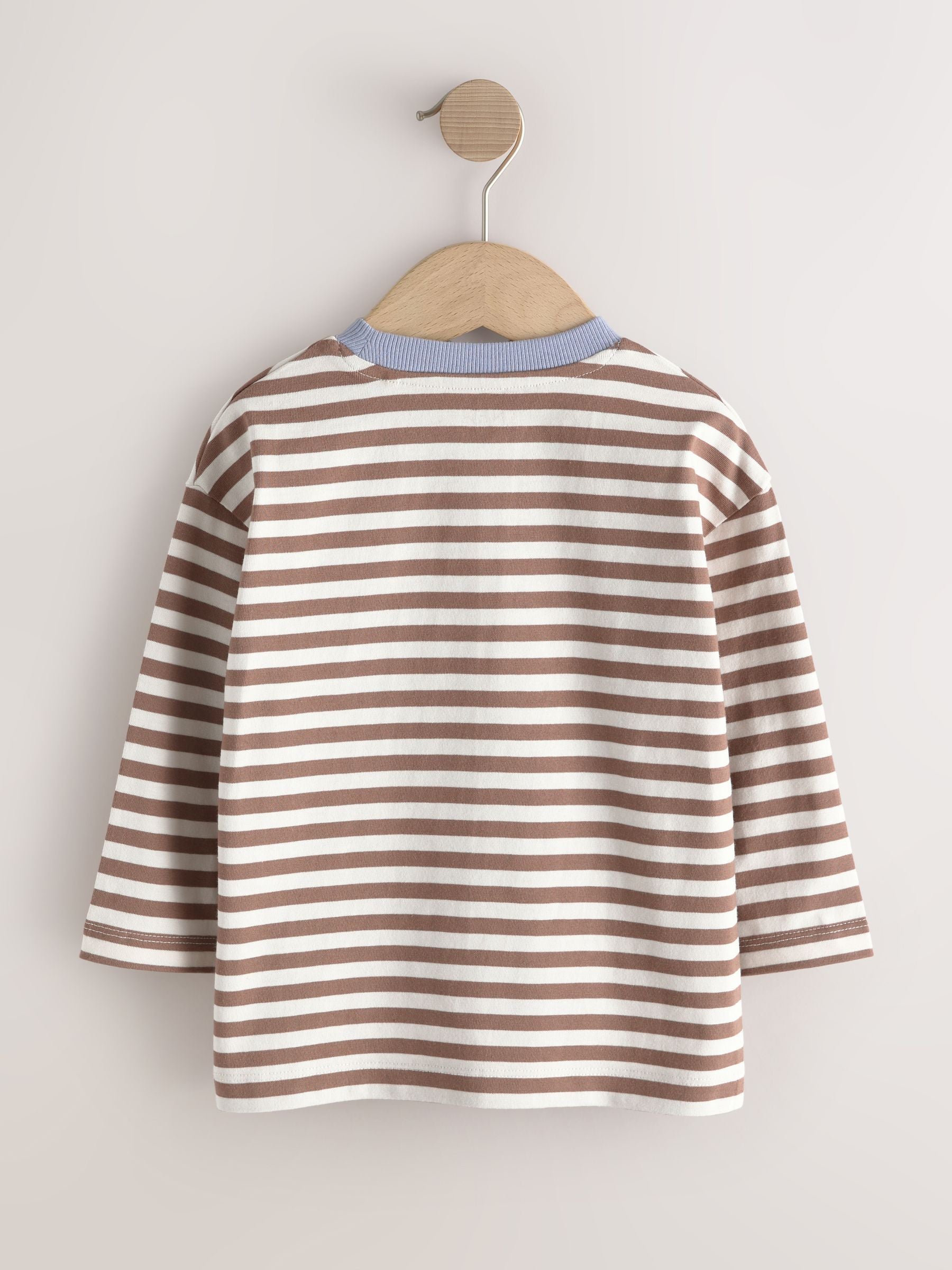 Dsiney Kidz - Brown/Cream Animal Embroidery Long Sleeve T-Shirts 5 Pack (3mths-7yrs) image 7