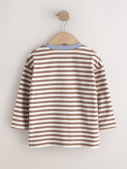 Dsiney Kidz - Brown/Cream Animal Embroidery Long Sleeve T-Shirts 5 Pack (3mths-7yrs) image 7