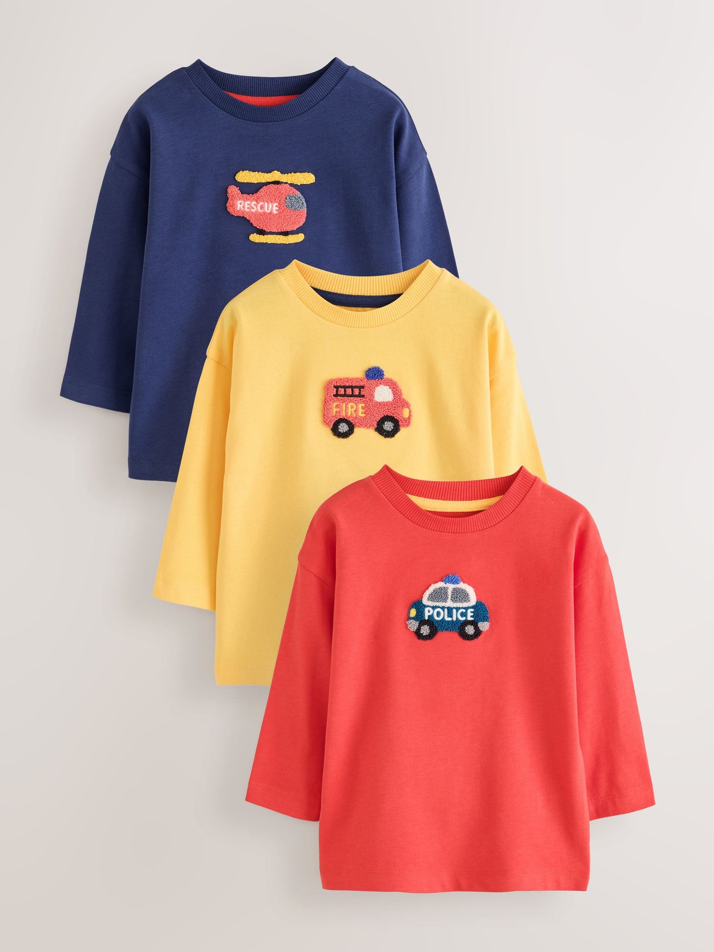 Dsiney Kidz - Multi Bright Transport Long Sleeve Applique T-Shirts 3 Pack (3mths-7yrs) image 1