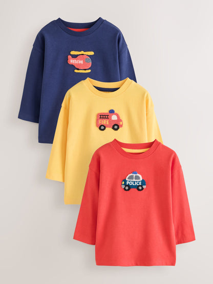 Dsiney Kidz - Multi Bright Transport Long Sleeve Applique T-Shirts 3 Pack (3mths-7yrs) image 1