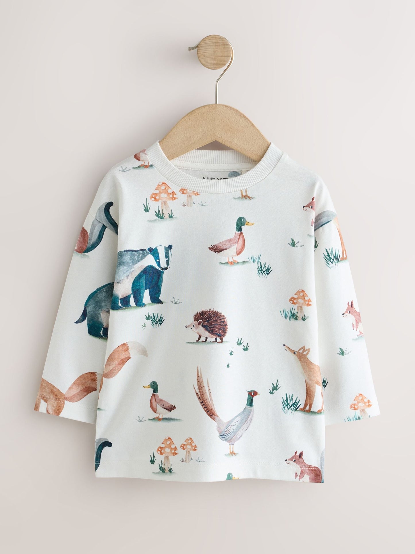 Dsiney Kidz - Neutral/Tan Woodland Watercolour Long Sleeve Graphic T-Shirts 3 Pack (3mths-7yrs) image 2