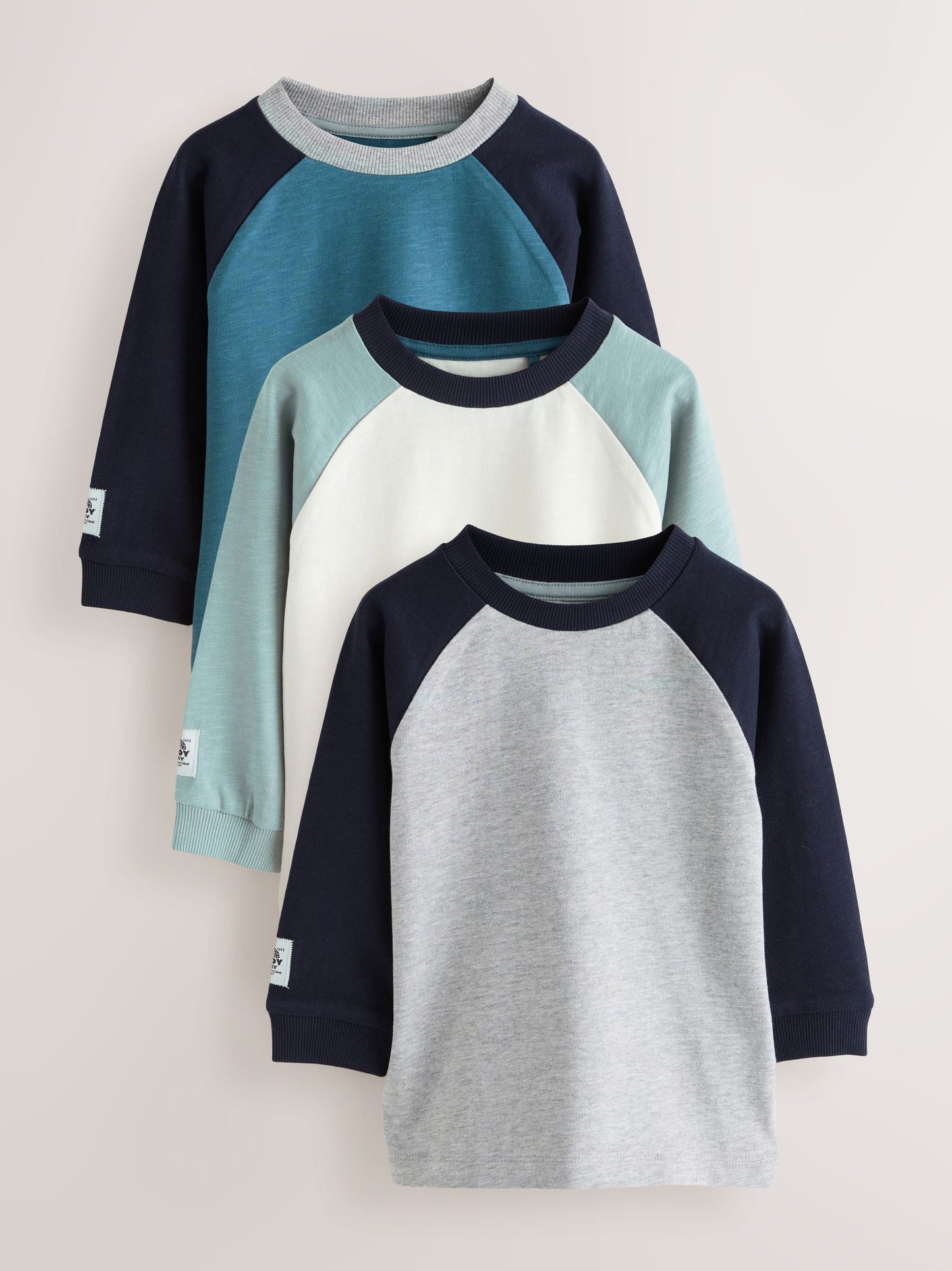 Dsiney Kidz - Multi Navy Long Sleeve Raglan T-Shirts 3 Pack (3mths-7yrs) image 1