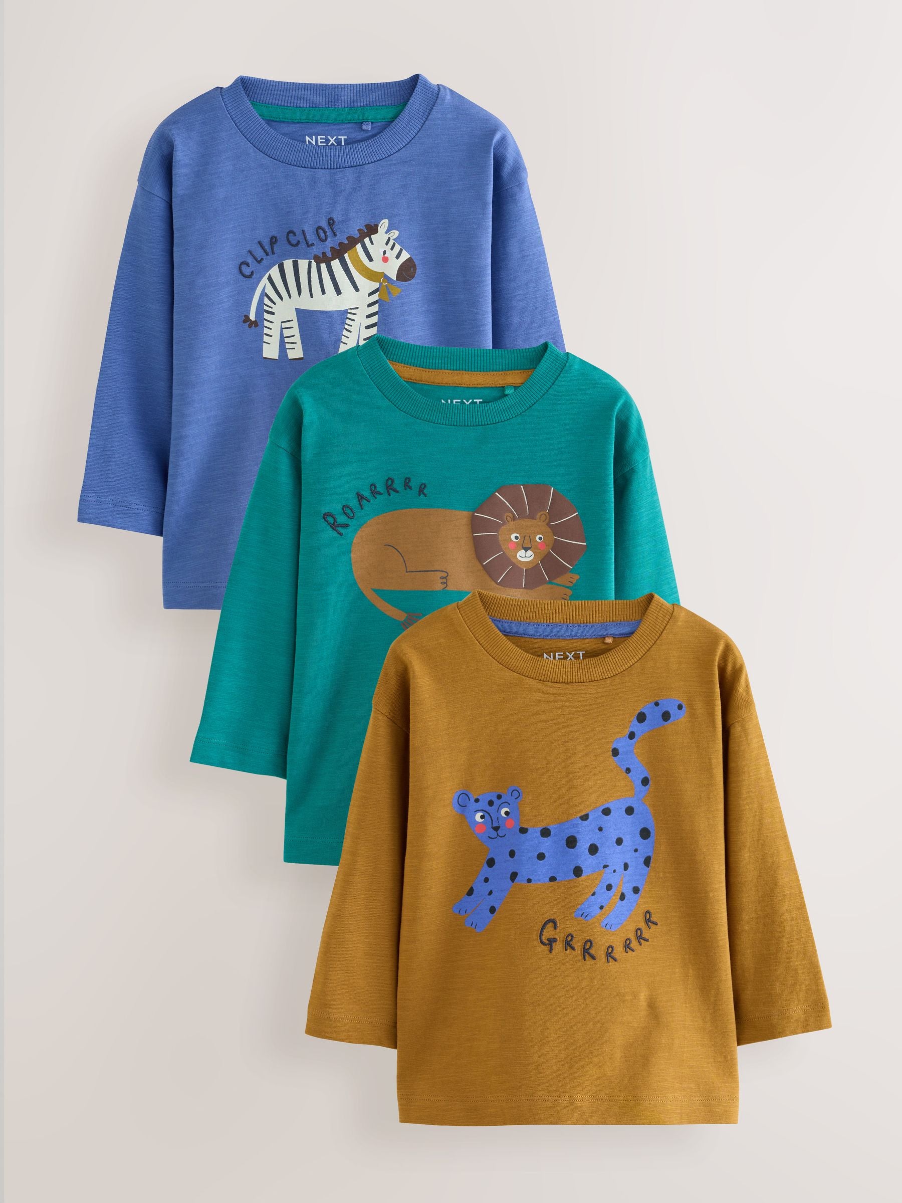 Dsiney Kidz - Green/Blue Animal Long Sleeve Graphic T-Shirts 3 Pack (3mths-7yrs) image 1