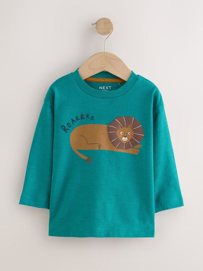 Dsiney Kidz - Green/Blue Animal Long Sleeve Graphic T-Shirts 3 Pack (3mths-7yrs) image 5