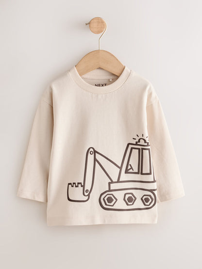 Dsiney Kidz - Neutral Digger Long Sleeve Graphic T-Shirts 3 Pack (3mths-7yrs) image 5