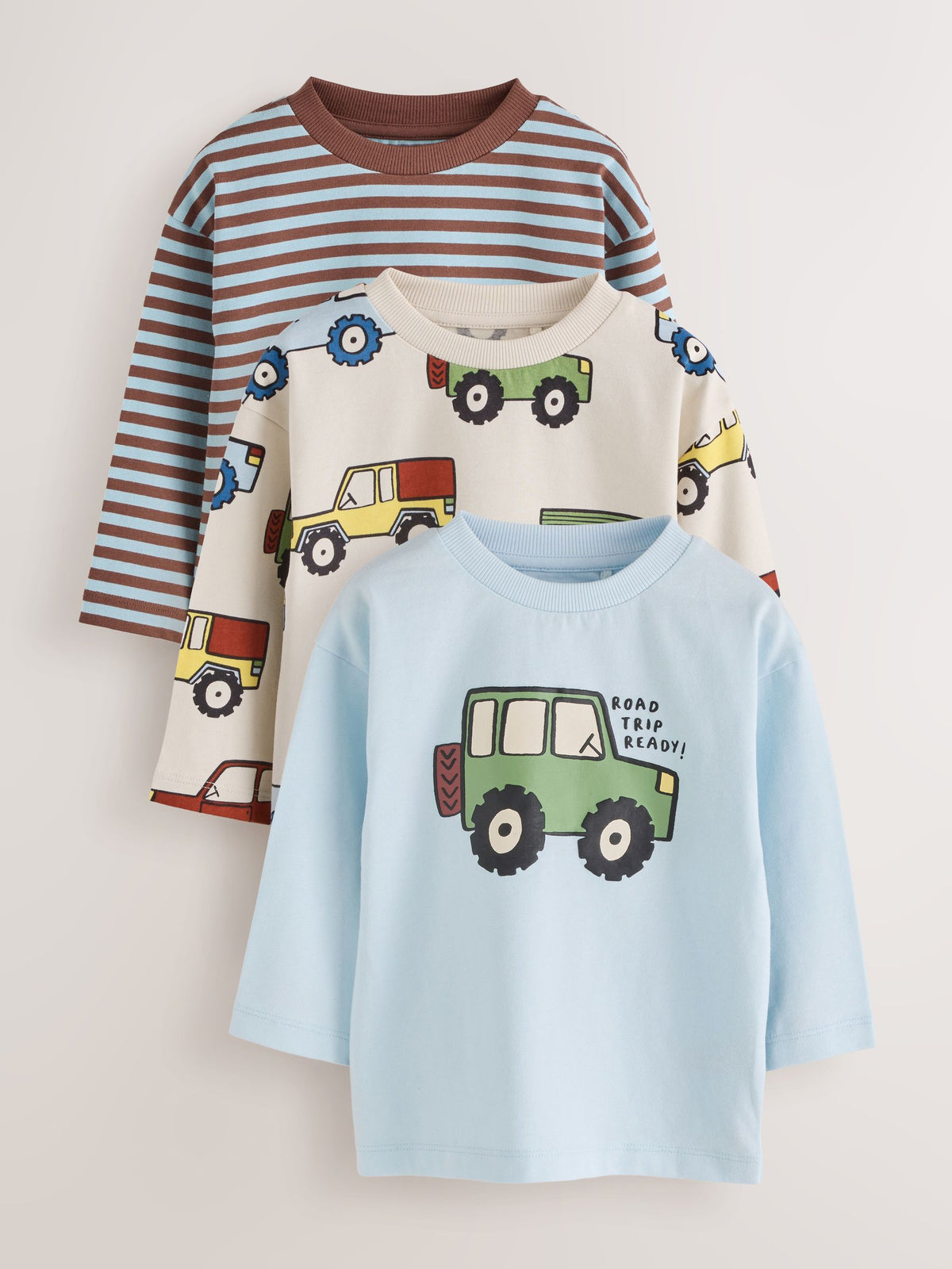 Dsiney Kidz - Blue Stripe Car Long Sleeve Graphic T-Shirts 3 Pack (3mths-7yrs) image 1