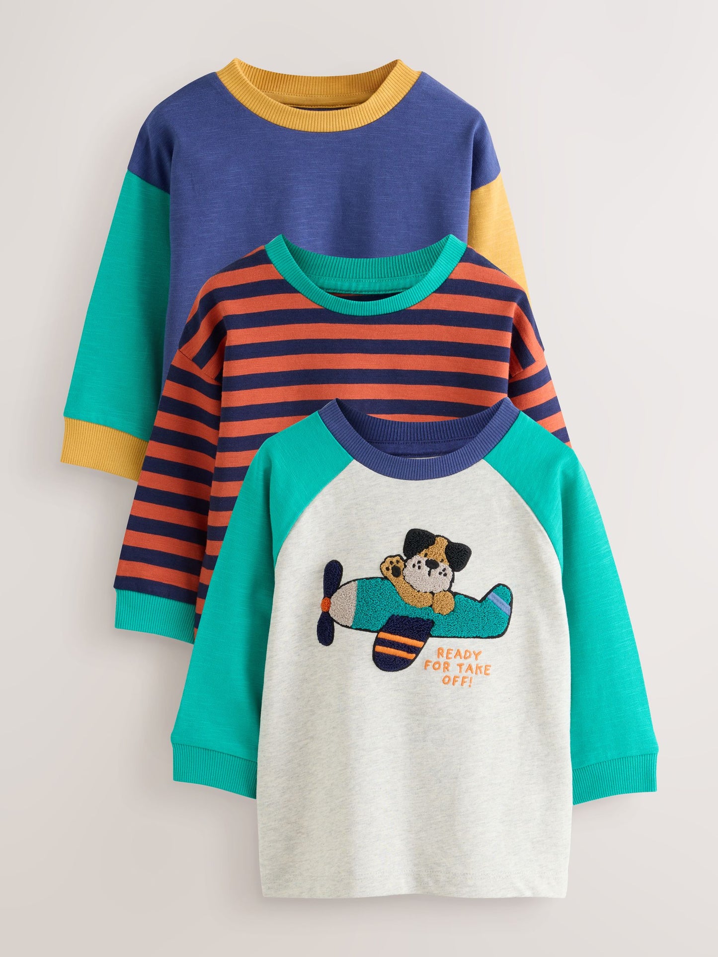 Dsiney Kidz - Red/Navy/Green Airplane Dog Long Sleeve Applique T-Shirts 3 Pack (3mths-7yrs) image 1