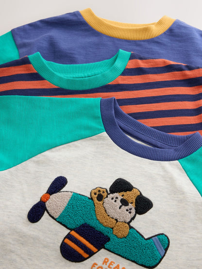 Dsiney Kidz - Red/Navy/Green Airplane Dog Long Sleeve Applique T-Shirts 3 Pack (3mths-7yrs) image 7