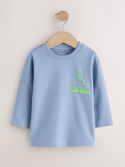 Blue/Green/Grey Dino Long Sleeve Graphic T-Shirts 3 Pack (3mths-7yrs) - image 2