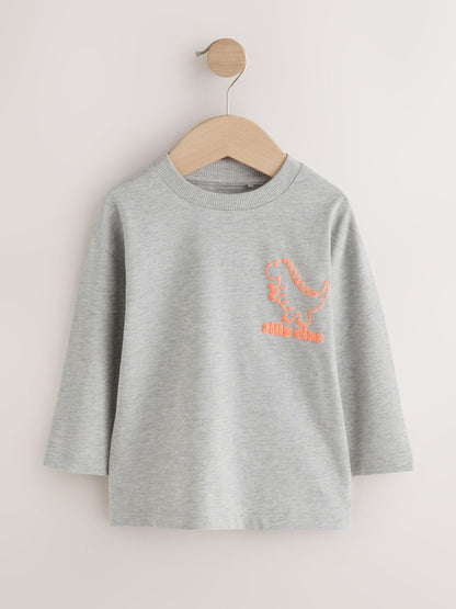Blue/Green/Grey Dino Long Sleeve Graphic T-Shirts 3 Pack (3mths-7yrs) - image 3