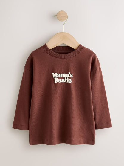 Dsiney Kidz - Chocolate Brown Mama's Bestie Slogan Long Sleeve Small Graphic Printed T-Shirt (3mths-7yrs) image 1