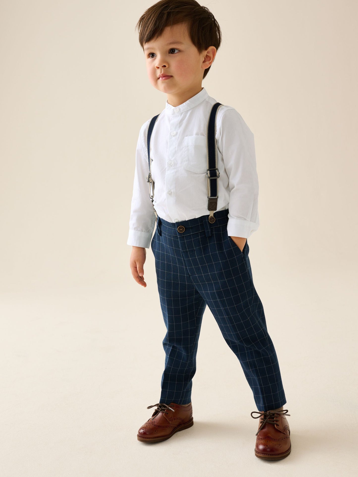 Dsiney Kidz - Navy Check Shirt Trousers Braces & Bow Tie Set (3mths-9yrs) image 1