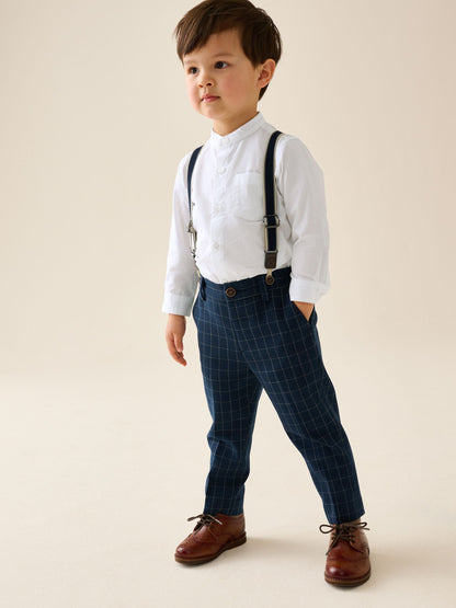 Dsiney Kidz - Navy Check Shirt Trousers Braces & Bow Tie Set (3mths-9yrs) image 1