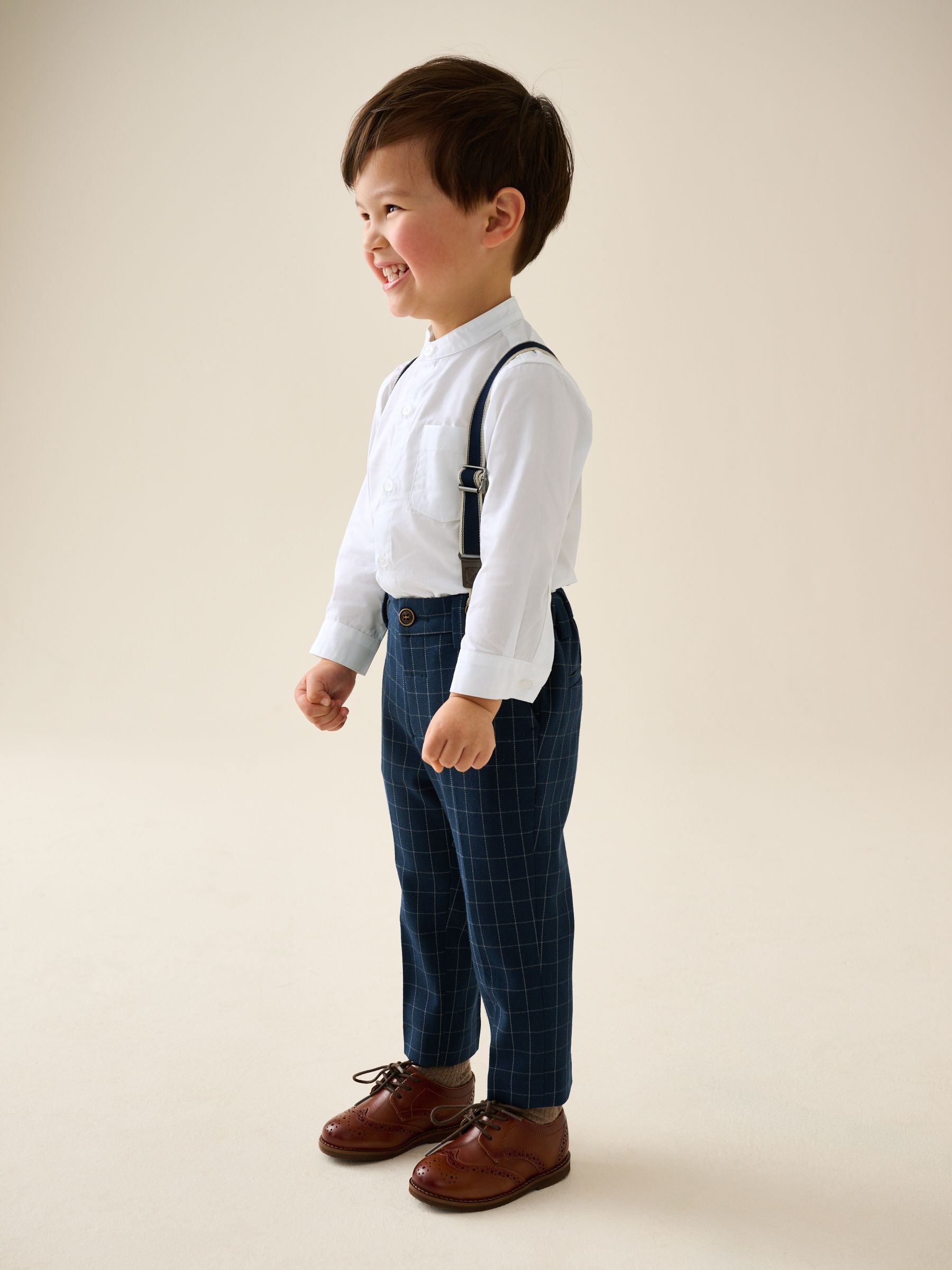 Dsiney Kidz - Navy Check Shirt Trousers Braces & Bow Tie Set (3mths-9yrs) image 2