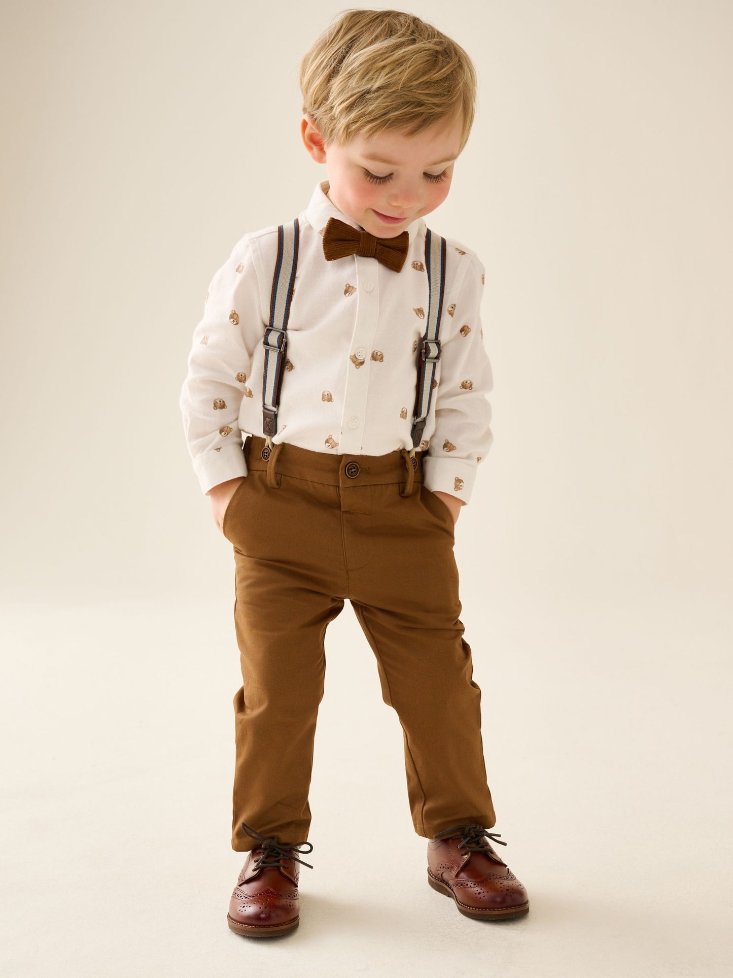 Tan Brown Bear Shirt Trousers Braces & Bow Tie Set (3mths-9yrs) image 1
