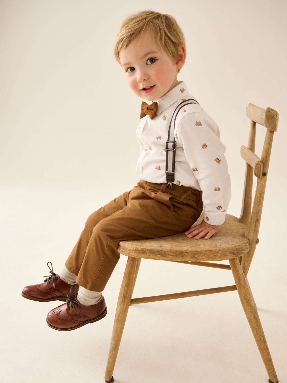 Dsiney Kidz - Tan Brown Bear Shirt Trousers Braces & Bow Tie Set (3mths-9yrs) image 2