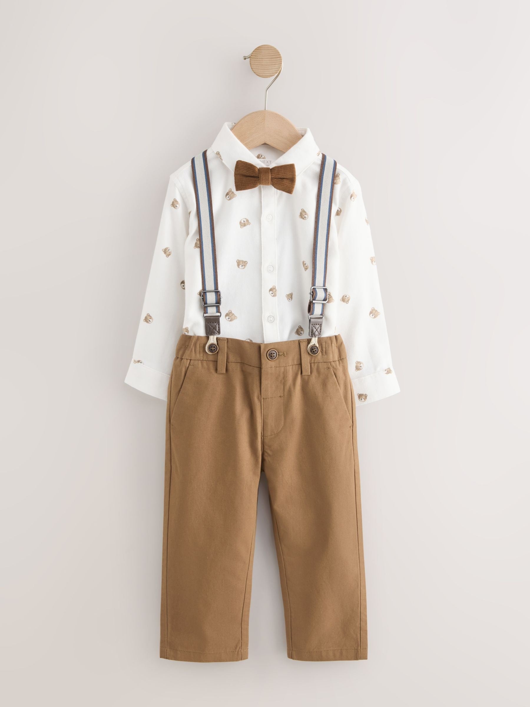 Tan Brown Bear Shirt Trousers Braces & Bow Tie Set (3mths-9yrs) image 5
