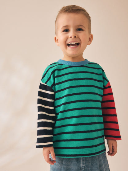 Dsiney Kidz - Green/Navy Stripe Hotchpotch Long Sleeve Stripe T-Shirt (3mths-7yrs) image 1