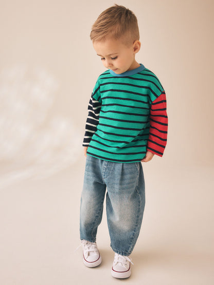 Dsiney Kidz - Green/Navy Stripe Hotchpotch Long Sleeve Stripe T-Shirt (3mths-7yrs) image 2