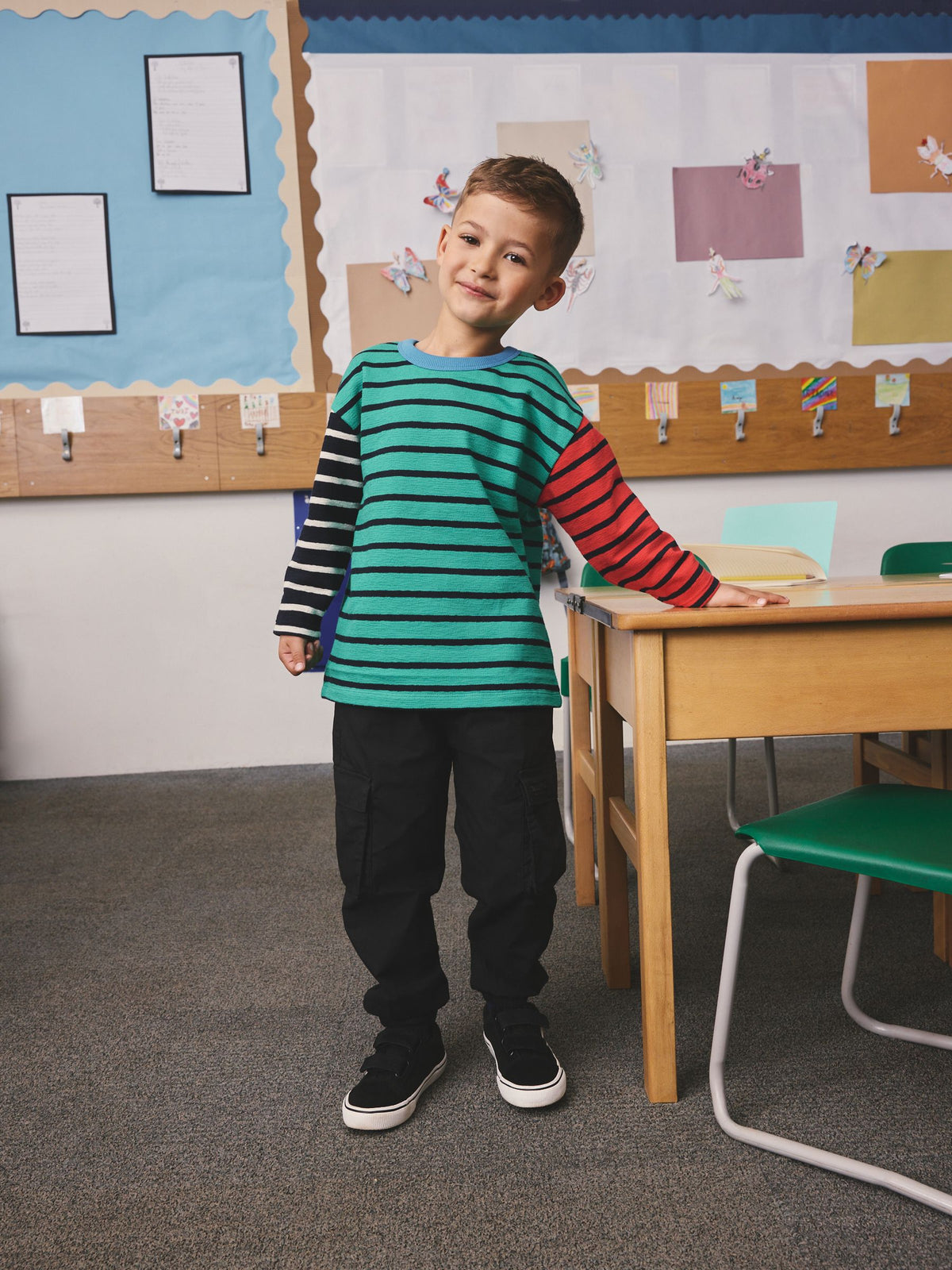 Dsiney Kidz - Green/Navy Hotchpotch Long Sleeve Stripe T-Shirt (3mths-7yrs) image 3