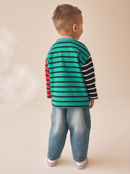 Dsiney Kidz - Green/Navy Hotchpotch Long Sleeve Stripe T-Shirt (3mths-7yrs) image 4