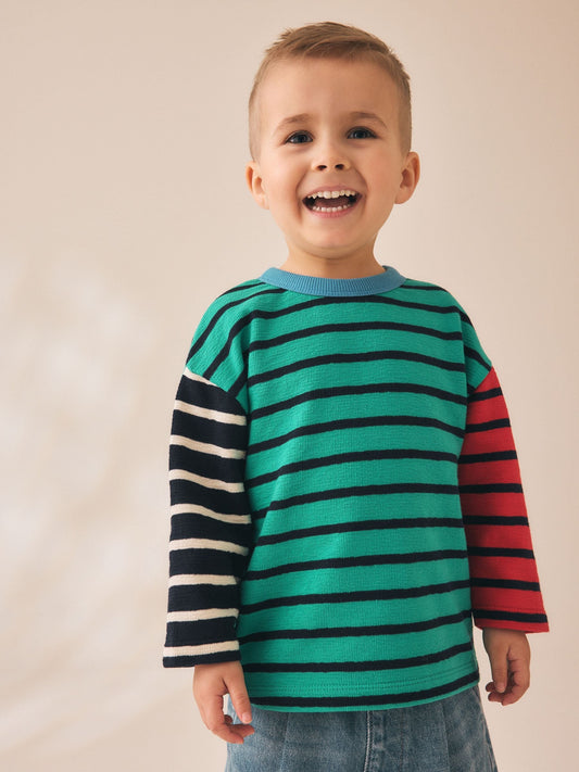 Dsiney Kidz - Green/Navy Hotchpotch Long Sleeve Stripe T-Shirt (3mths-7yrs) image 1